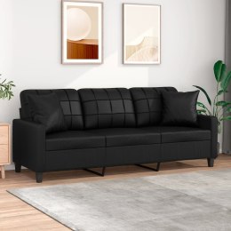 3-osobowa sofa z poduszkami, czarna, 180 cm, sztuczna skóra Lumarko!
