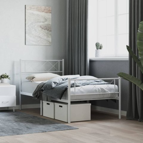 Metalowa rama łóżka z wezgłowiem i zanóżkiem, biała, 100x190 cm Lumarko!