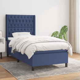 Łóżko kontynentalne z materacem, niebieskie, tkanina, 90x190 cm Lumarko!