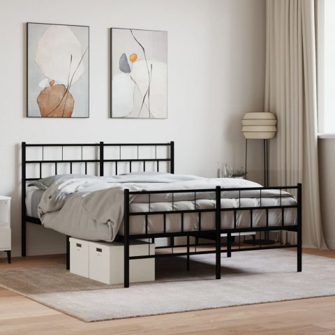 Metalowa rama łóżka z wezgłowiem i zanóżkiem, czarna, 140x190cm Lumarko!