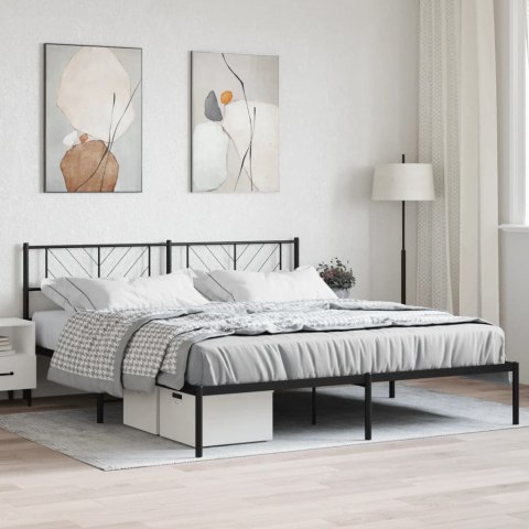 Metalowa rama łóżka z wezgłowiem, czarna, 193x203 cm Lumarko!