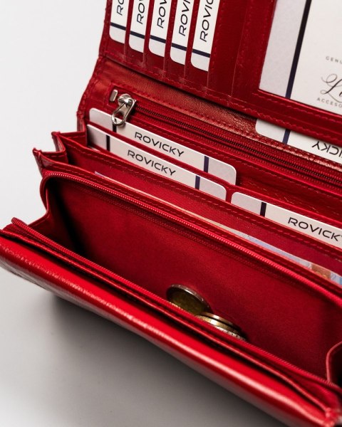 Skórzany portfel damski w orientacji poziomej na zatrzask — Rovicky Lumarko!