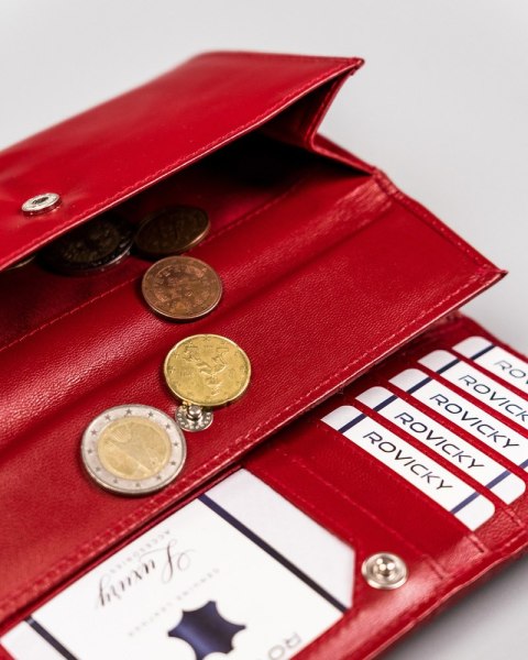 Skórzany portfel damski w orientacji poziomej na zatrzask — Rovicky Lumarko!