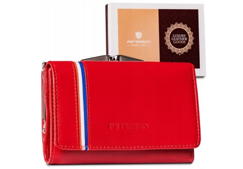 Skórzany portfel damski z systemem RFID zapinany na bigiel — Peterson Lumarko!