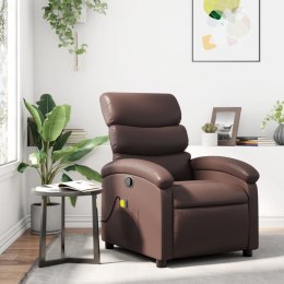 Rozkładany fotel masujący, brązowy, obity sztuczną skórą Lumarko!