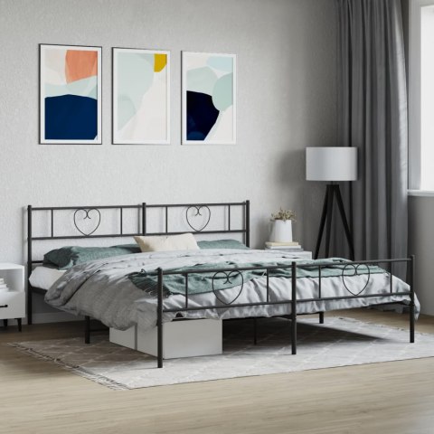 Metalowa rama łóżka z wezgłowiem i zanóżkiem, czarna, 200x200cm Lumarko!