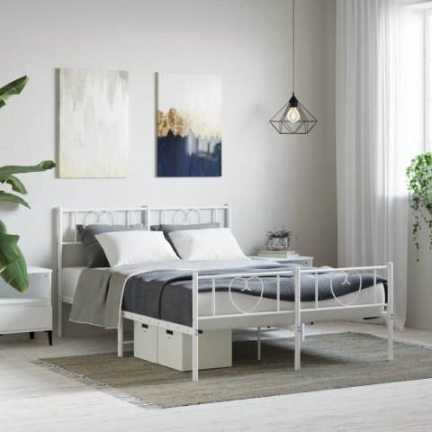 Metalowa rama łóżka z wezgłowiem i zanóżkiem, biała, 150x200 cm Lumarko!