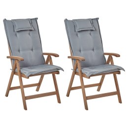 Zestaw 2 krzeseł ogrodowych drewno akacjowe z poduszkami szarymi AMANTEA Lumarko!