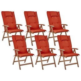 Zestaw 6 krzeseł ogrodowych drewno akacjowe z poduszkami czerwonymi AMANTEA Lumarko!