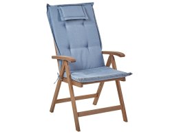 Zestaw 6 krzeseł ogrodowych drewno akacjowe z poduszkami niebieskimi AMANTEA Lumarko!