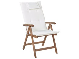 Zestaw 6 krzeseł ogrodowych drewno akacjowe z poduszkami złamana biel AMANTEA Lumarko!