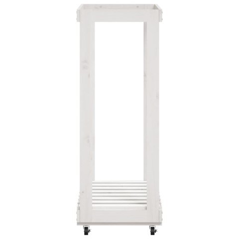 Stojak na drewno, z kółkami, biały, 76,5x40x108 cm, sosna Lumarko!