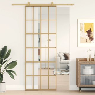 VidaXL Drzwi przesuwne, złote, 76x205 cm, przezroczyste szkło ESG