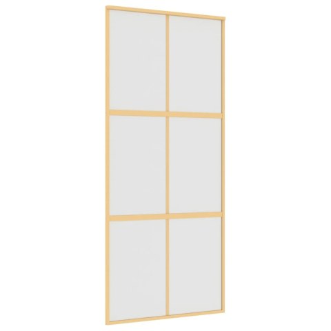 VidaXL Drzwi przesuwne, złote, 90x205 cm, mrożone szkło ESG, aluminium