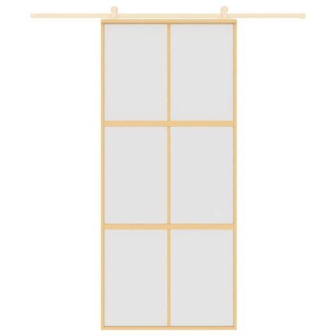 VidaXL Drzwi przesuwne, złote, 90x205 cm, mrożone szkło ESG, aluminium