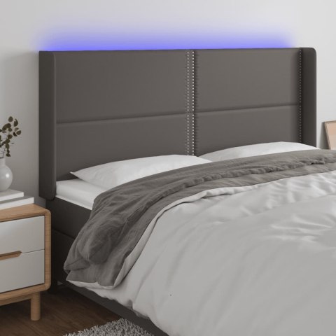 Zagłówek do łóżka z LED, szary, 183x16x118/128cm sztuczna skóra Lumarko!
