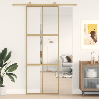 VidaXL Drzwi przesuwne, złote, 76x205 cm, przezroczyste szkło ESG