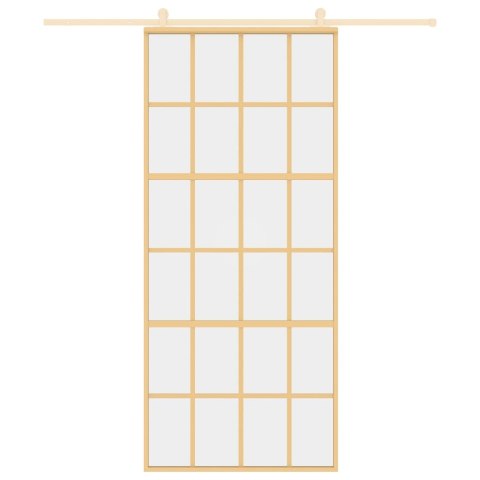 Drzwi przesuwne, złote, 90x205 cm, przezroczyste szkło ESG Lumarko!