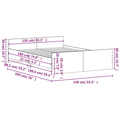 Rama łóżka z wezgłowiem i zanóżkiem, brązowy dąb, 135x190 cm Lumarko!