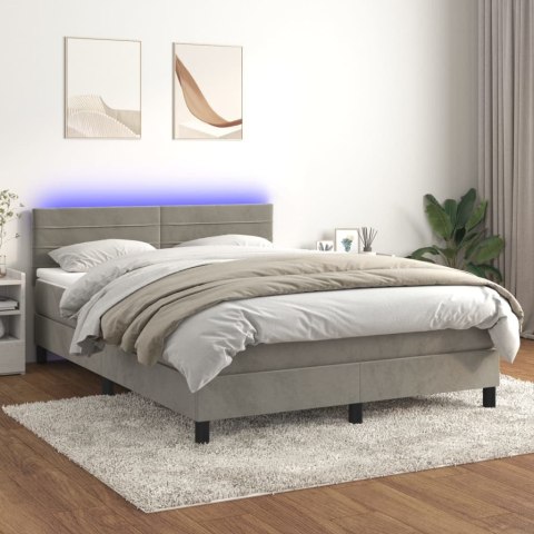  Łóżko kontynentalne z materacem i LED, szare 140x200cm, aksamit Lumarko!