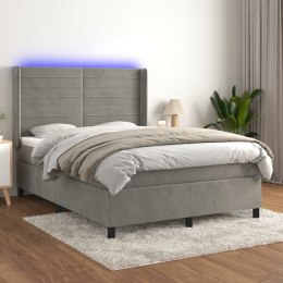  Łóżko kontynentalne z materacem i LED, szare 140x200cm, aksamit Lumarko!