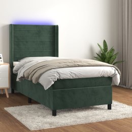 Łóżko kontynentalne z materacem i LED zielony aksamit 100x200cm Lumarko!