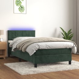  Łóżko kontynentalne z materacem i LED zielony aksamit 90x200 cm Lumarko!