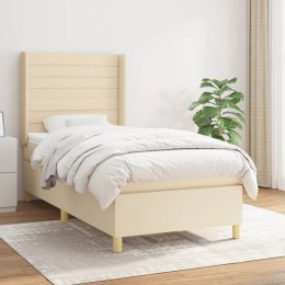 Łóżko kontynentalne z materacem, kremowe, tkanina, 100x200 cm Lumarko!
