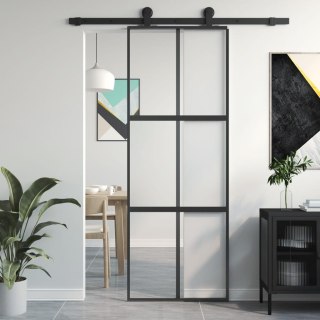 VidaXL Drzwi przesuwne, czarne, 76x205 cm, szkło hartowane, aluminium
