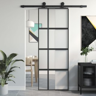 Drzwi przesuwne, czarne, 76x205 cm, szkło hartowane, aluminium Lumarko!