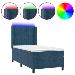 Łóżko kontynentalne, materac i LED, niebieski aksamit 90x190 cm Lumarko!