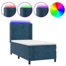 Łóżko kontynentalne, materac i LED, niebieski aksamit 80x200 cm Lumarko!