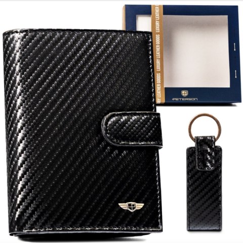 Zestaw prezentowy carbon z portfelem i brelokiem — Peterson Lumarko!