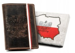 Pionowy portfel męski ze skóry naturalnej z motywem patriotycznym i systemem RFID Lumarko!