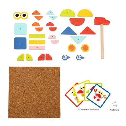 WOOPIE GREEN Drewniana Przybijanka z Młotkiem Układanka 20 wzorów 82 el. Certyfikat FSC Lumarko!