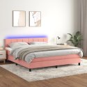 Łóżko kontynentalne z materacem i LED, różowy aksamit 160x200cm Lumarko!