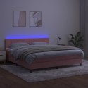 Łóżko kontynentalne z materacem i LED, różowy aksamit 160x200cm Lumarko!