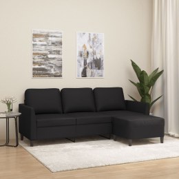 3-osobowa sofa z podnóżkiem, czarna, 180 cm, sztuczna skóra Lumarko!