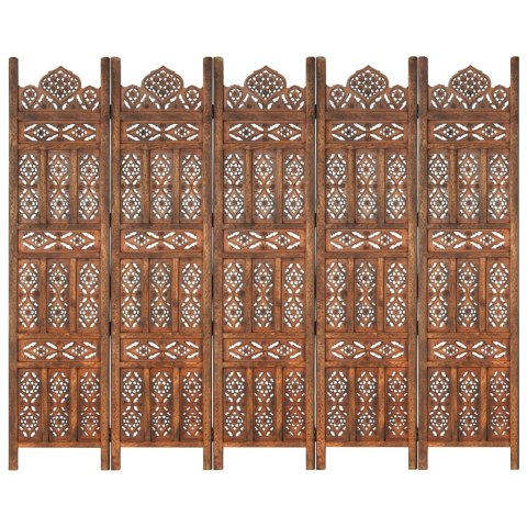 Parawan 5-panelowy, rzeźbiony, brąz, 200x165 cm, drewno mangoLumarko!