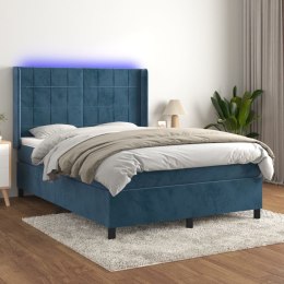 Łóżko kontynentalne, materac i LED, niebieski aksamit 140x200cmLumarko!