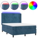 Łóżko kontynentalne, materac i LED, niebieski aksamit 140x200cmLumarko!