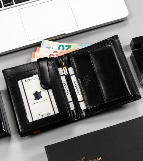 Duży, skórzany portfel męski bez zapięcia - Rovicky Lumarko!