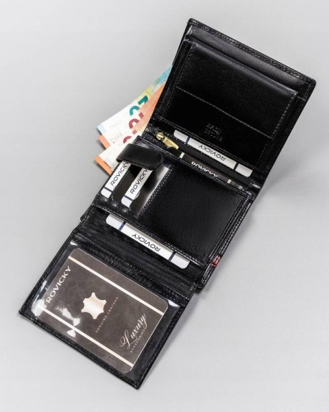 Duży, skórzany portfel męski bez zapięcia - Rovicky Lumarko!