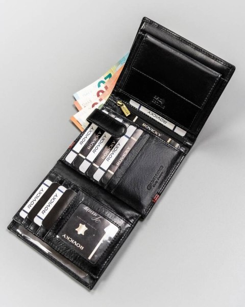 Duży, skórzany portfel męski bez zapięcia - Rovicky Lumarko!