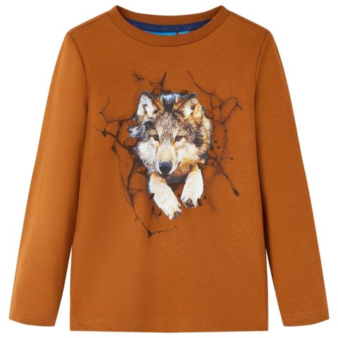 Koszulka dziecięca z długimi rękawami, z wilkiem, koniakowa, 104 Lumarko! Lumarko! 