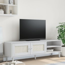 Szafka TV SENJA, z plecionką, biała, 158x40x49 cm, sosnowa Lumarko!