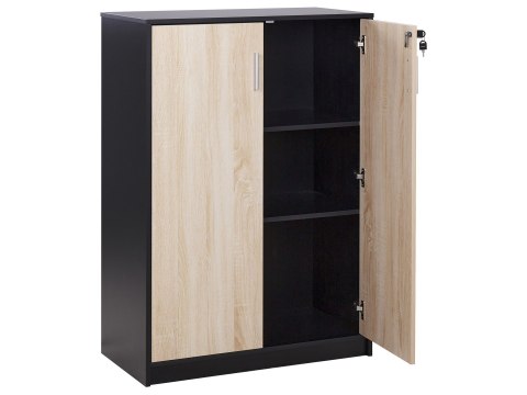 Szafka biurowa dwudrzwiowa 117 cm jasne drewno z czarnym ZEHNA