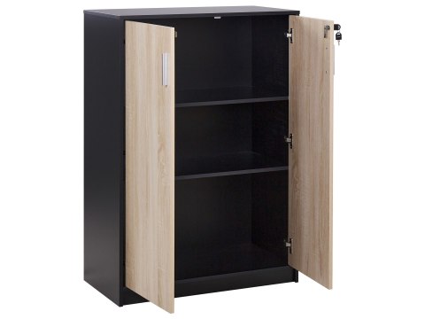 Szafka biurowa dwudrzwiowa 117 cm jasne drewno z czarnym ZEHNA