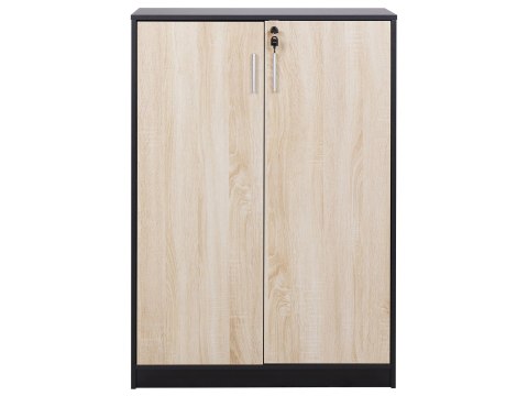 Szafka biurowa dwudrzwiowa 117 cm jasne drewno z czarnym ZEHNA