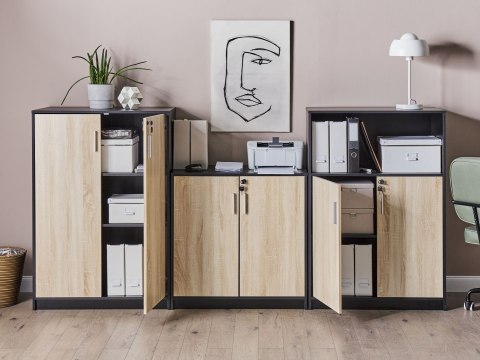 Szafka biurowa dwudrzwiowa 80 cm jasne drewno z czarnym ZEHNA